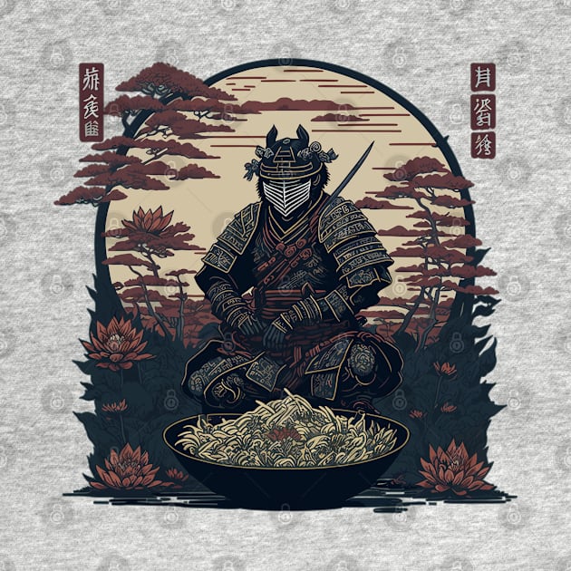 Japanese samurai with a bowl of ramen by arrowdesigns19